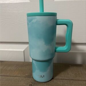 SM! Aqua Blue Insulated Travel Mug with Handle and Straw